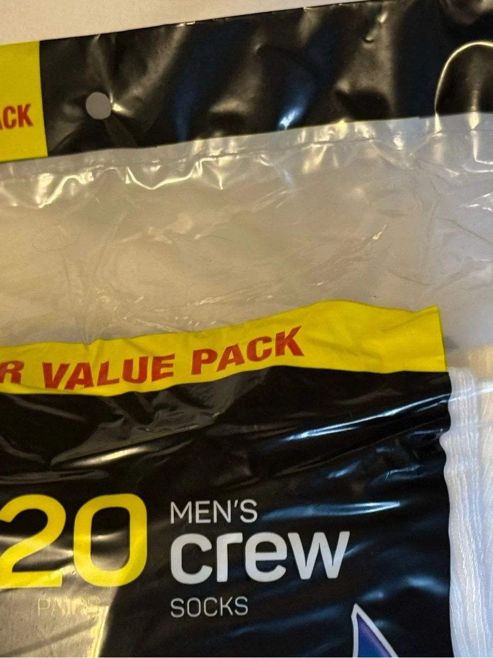Hanes Men's White Crew Socks with Gray Accents - 20 Pack